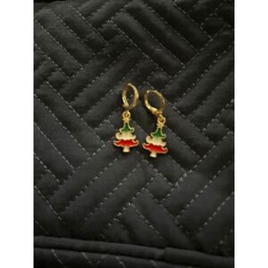 Christmas Tree Dangle Drop Earrings Holiday Festive Gold Tone‎ Jewelry